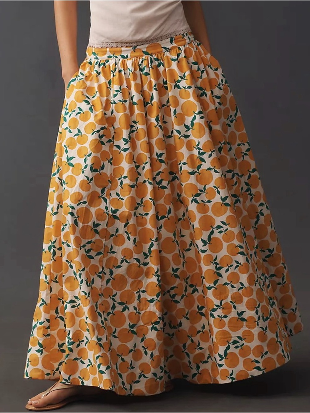 Anthropologie / Maeve - The Jacie Poplin Printed Maxi Skirt (Oranges)